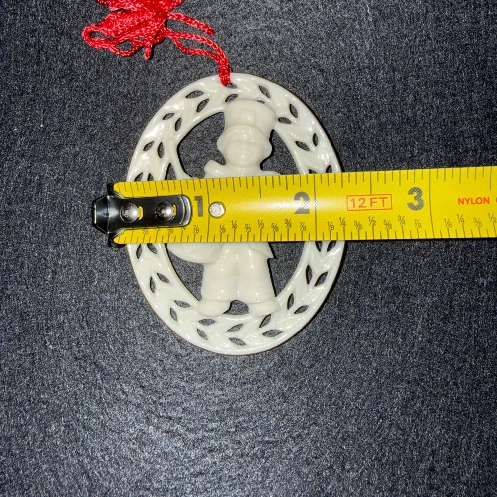 Vintage Lenox Porcelain Little Drummer Boy Christmas Ornament Oval Gold Trim 3